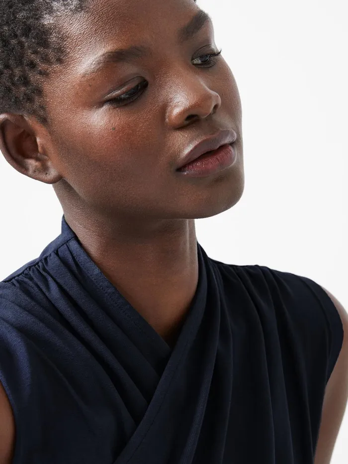 French Connection Rallie Cross Neck Top Marine Woman Tops