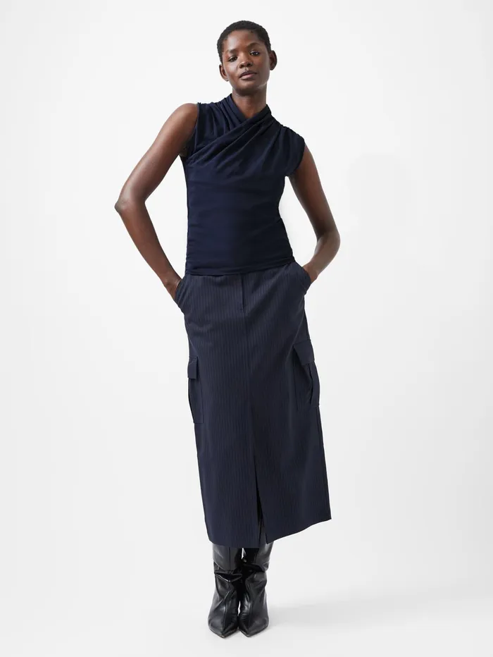 French Connection Rallie Cross Neck Top Marine Woman Tops