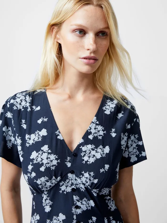 French Connection Raquel Eco Flutter Sleeve VNeck Midi Dress Navy Woman Dresses