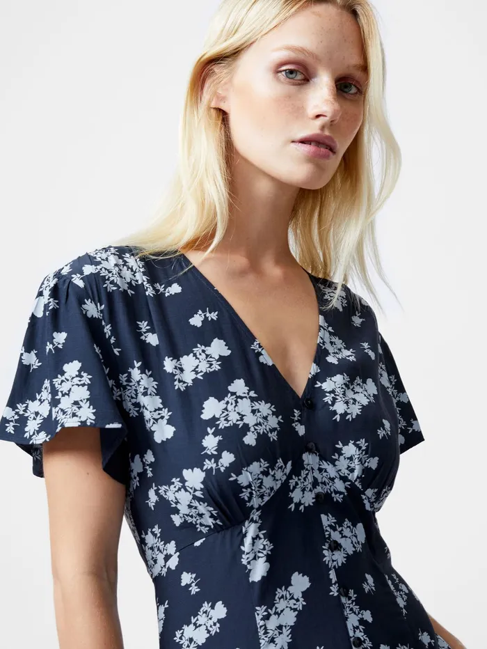 French Connection Raquel Eco Flutter Sleeve VNeck Midi Dress Navy Woman Dresses