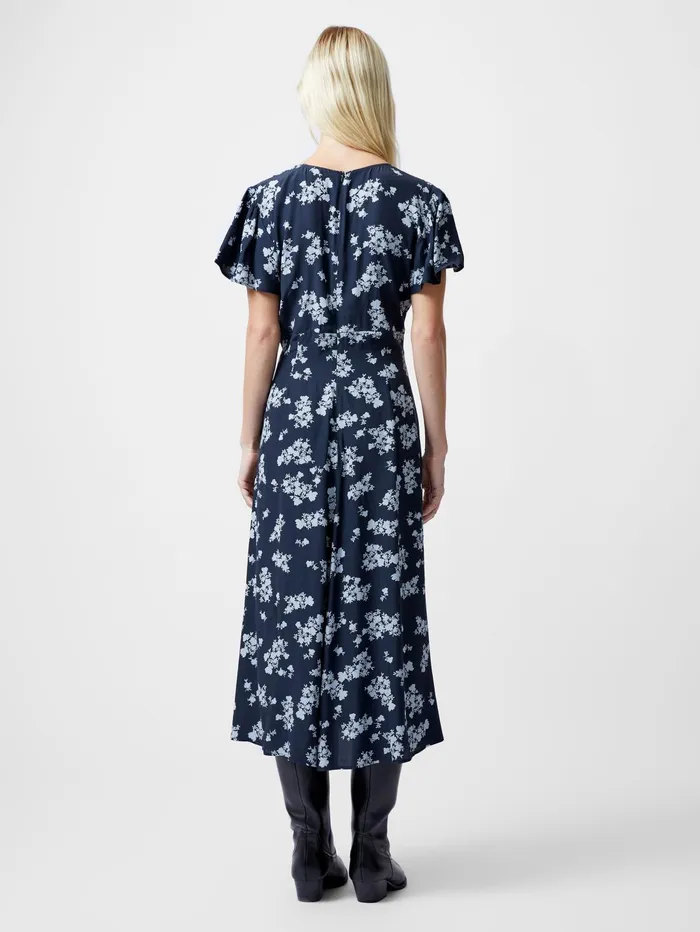 French Connection Raquel Eco Flutter Sleeve VNeck Midi Dress Navy Woman Dresses