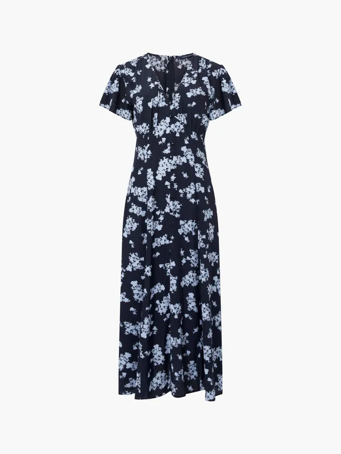French Connection Raquel Eco Flutter Sleeve VNeck Midi Dress Navy Woman Dresses