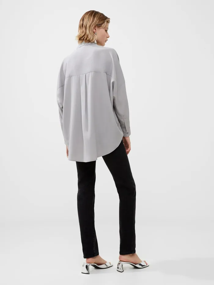 French Connection Rhodes Recycled Crepe Popover Shirt 8211 Alloy Woman Tops