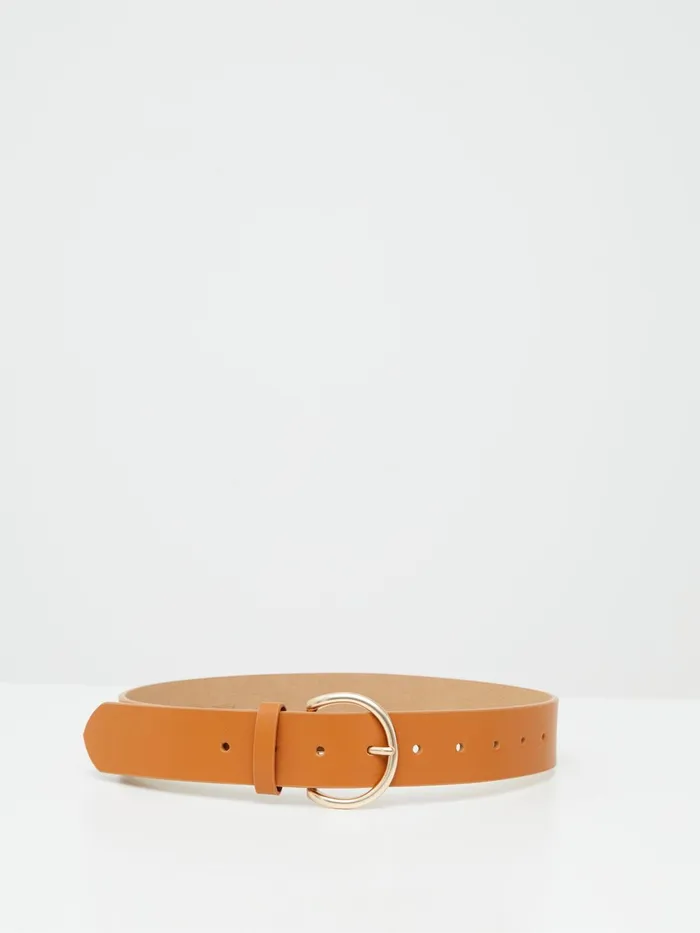 French Connection Round Buckle Belt TanMatt Gold Woman Belts