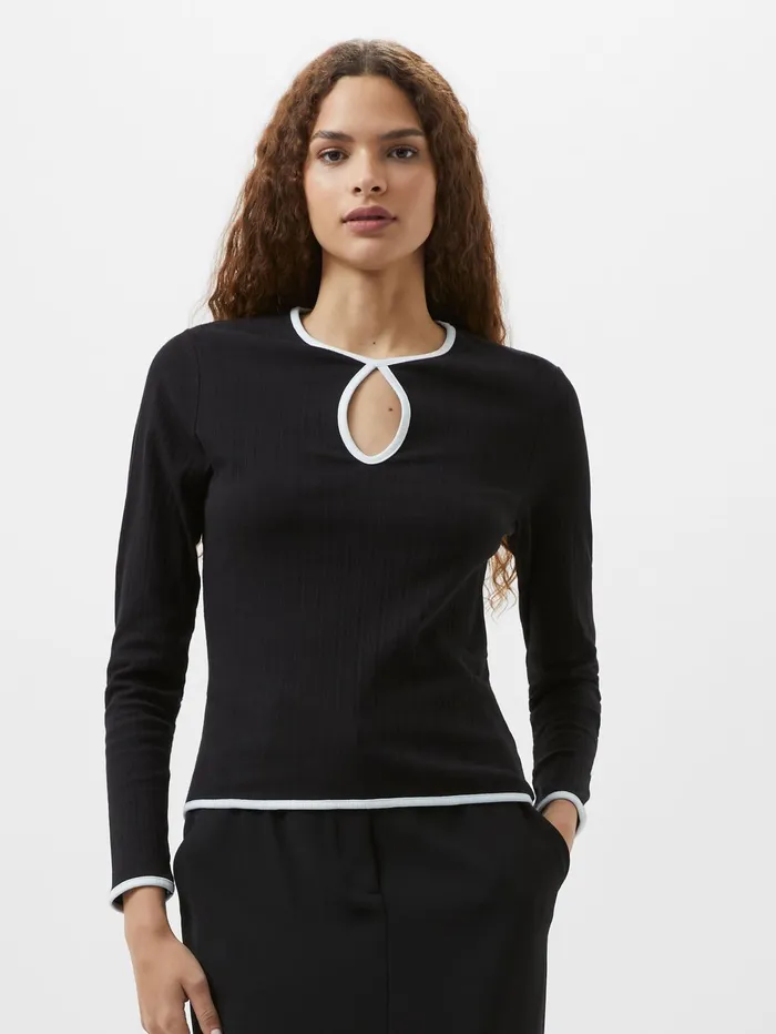 French Connection Sasia Rib Contrast Binding Top BlackWhite Woman Tops