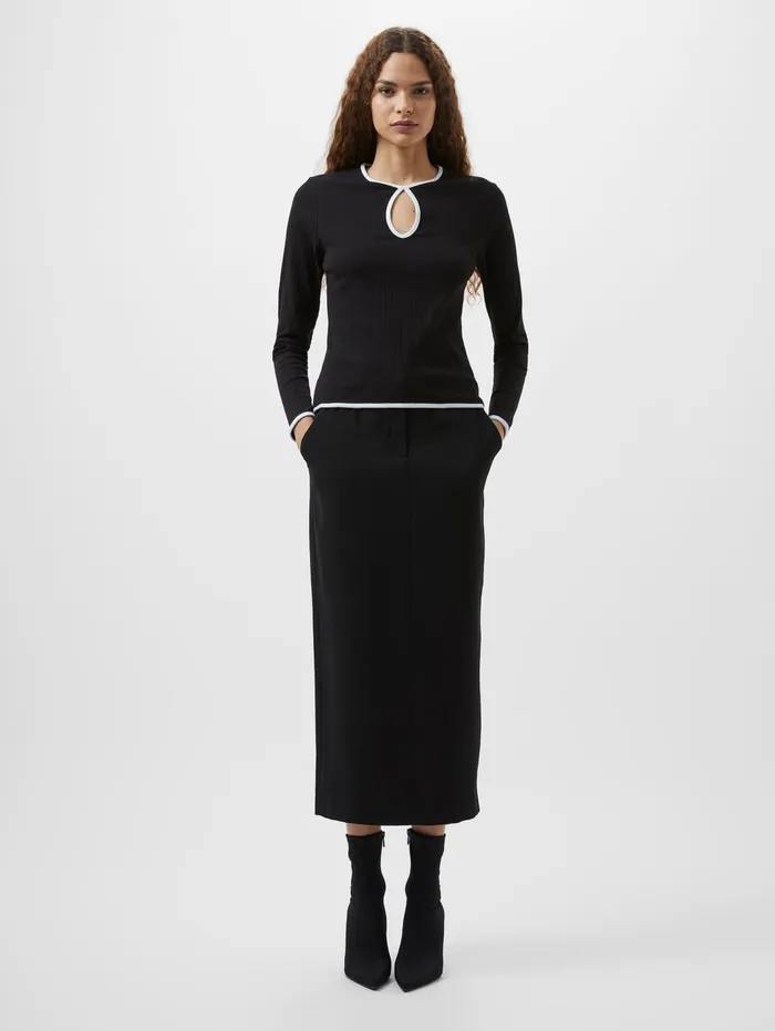 French Connection Sasia Rib Contrast Binding Top BlackWhite Woman Tops