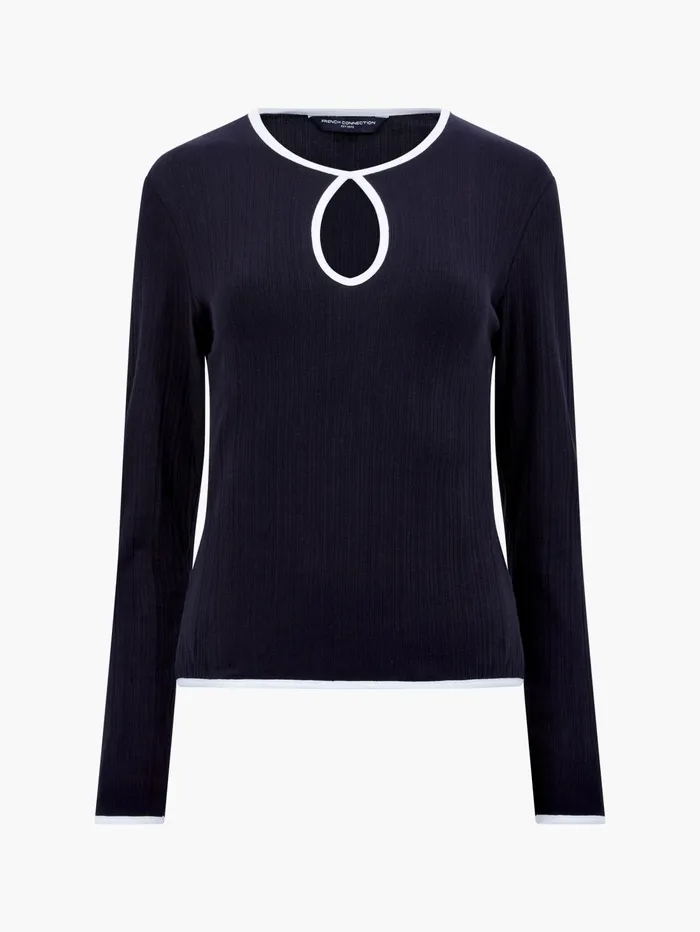 French Connection Sasia Rib Contrast Binding Top BlackWhite Woman Tops