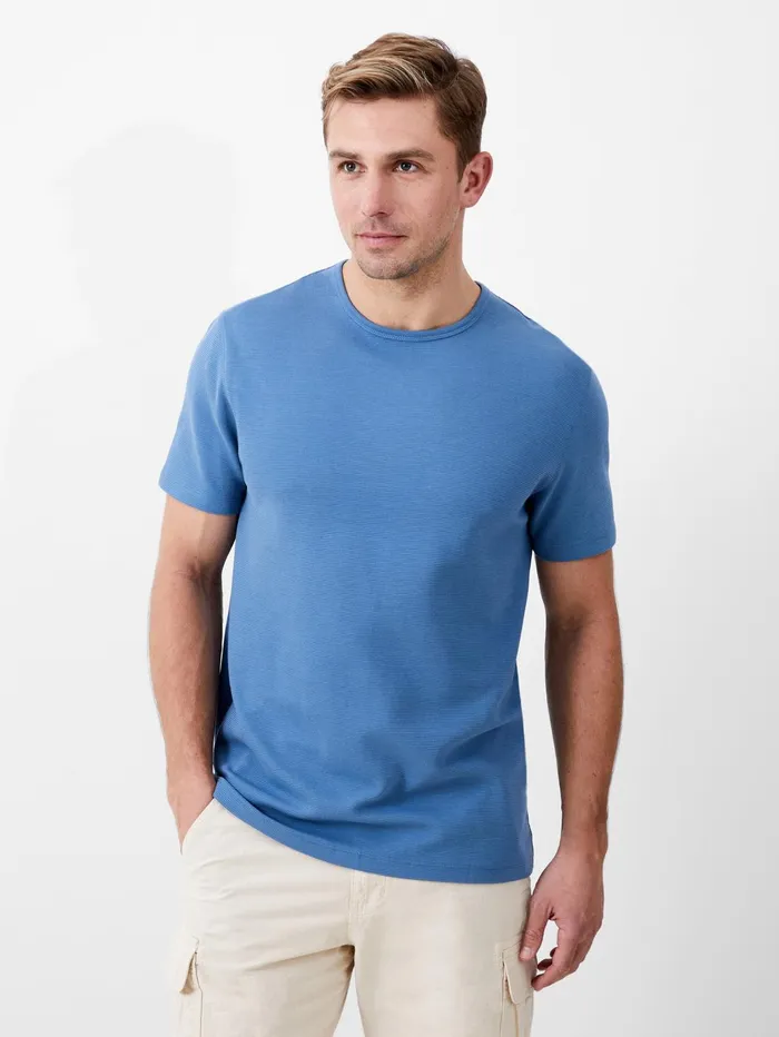 French Connection Short Sleeve Ottoman Texture TShirt Steel Blue Man TShirts and Polo Shirts French Connection Short Sleeve Ottoman Texture TShirt Steel Blue Man TShirts and Polo Shirts