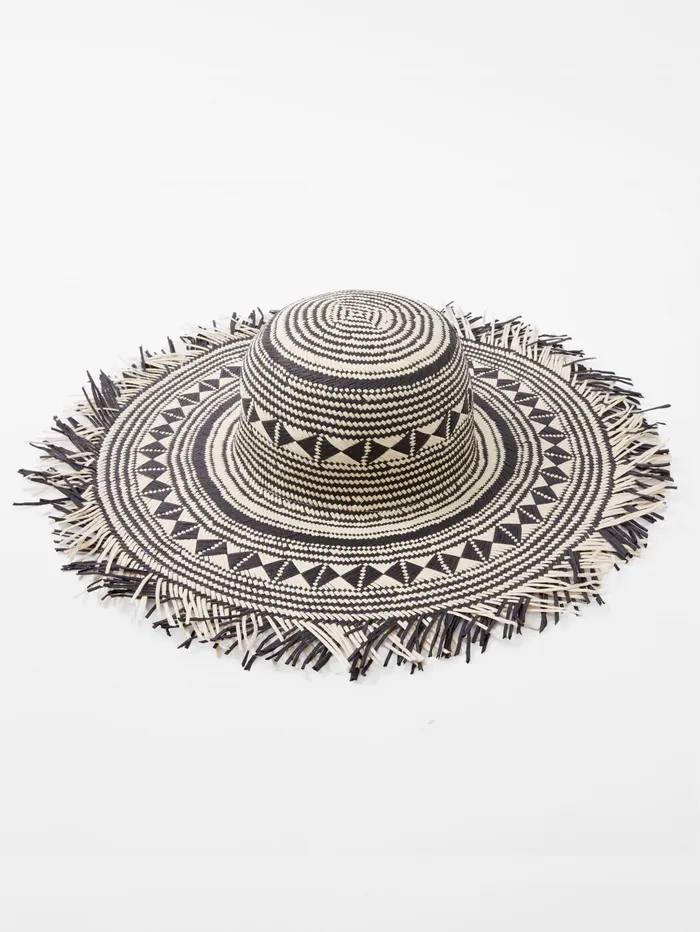 French Connection Straw Beach Hat BlackCream Woman Hats