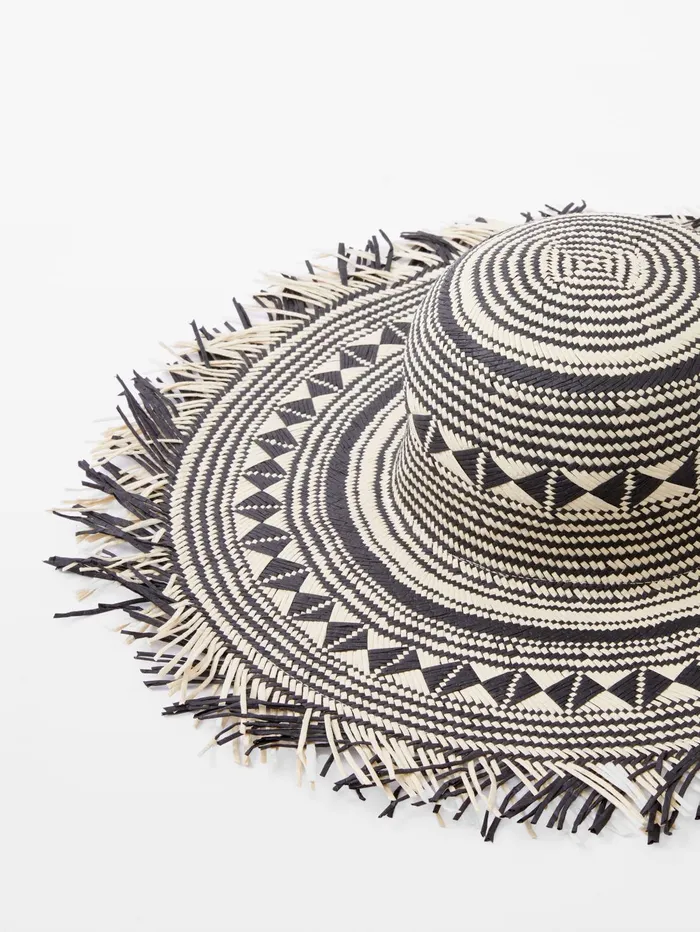 French Connection Straw Beach Hat BlackCream Woman Hats