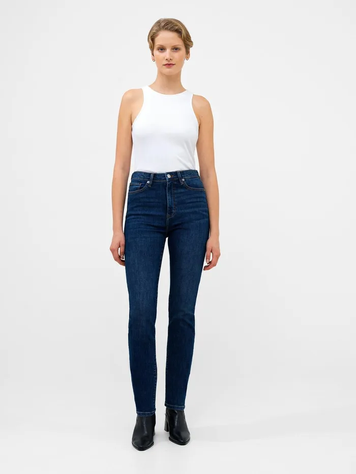 French Connection Stretch Denim Cigarette Fit Full Length Jeans 34 Inch Mid Wash Woman Trousers