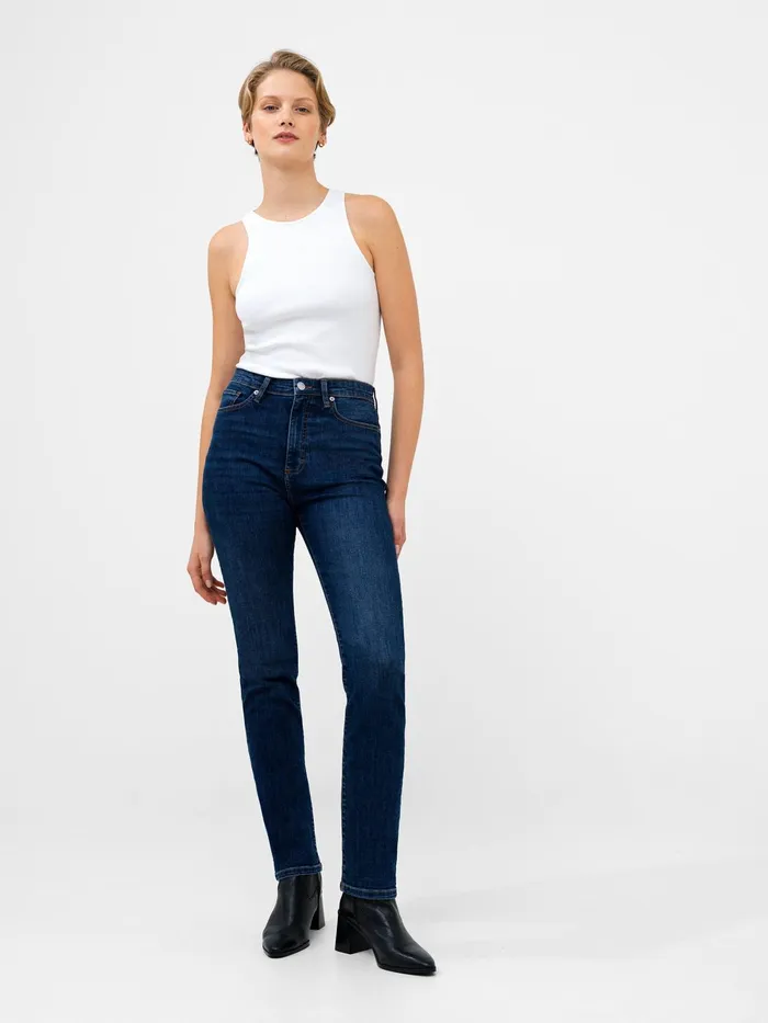 French Connection Stretch Denim Cigarette Fit Full Length Jeans 34 Inch Mid Wash Woman Trousers
