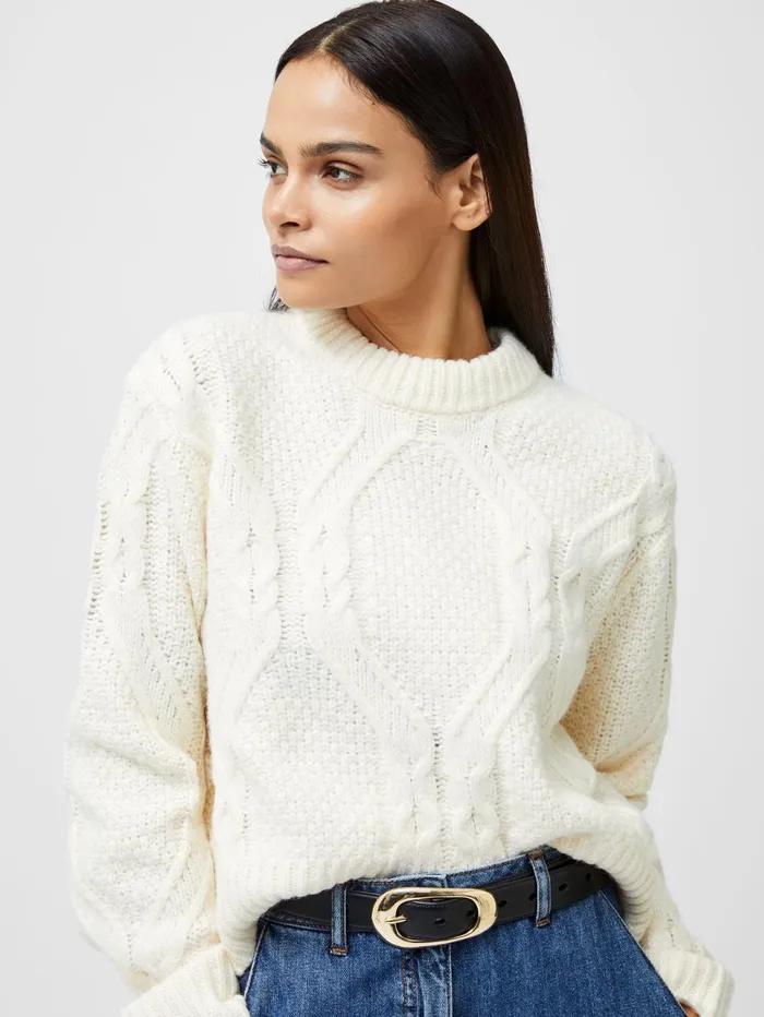 French Connection Traditional Cable Knit Jumper Ecru Woman Jumpers and Cardigans