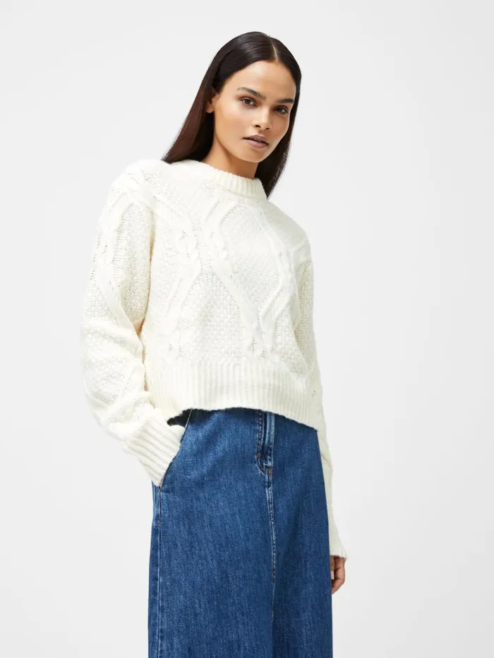 French Connection Traditional Cable Knit Jumper Ecru Woman Jumpers and Cardigans