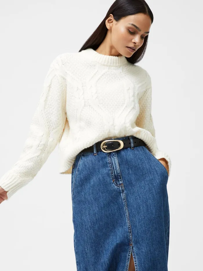 French Connection Traditional Cable Knit Jumper Ecru Woman Jumpers and Cardigans
