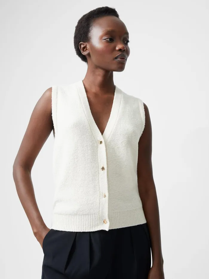 French Connection Vhari Recycled Button Down Vest Porcelain Cream Woman Jumpers and Cardigans French Connection Vhari Recycled Button Down Vest Porcelain Cream Woman Jumpers and Cardigans