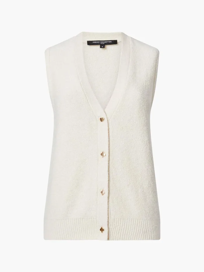 French Connection Vhari Recycled Button Down Vest Porcelain Cream Woman Jumpers and Cardigans