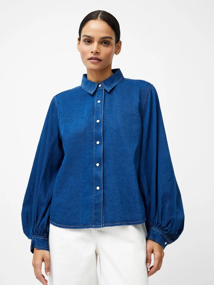 French Connection Zaves Chambray Balloon Sleeve Shirt Chambray Blue Woman Tops French Connection Zaves Chambray Balloon Sleeve Shirt Chambray Blue Woman Tops