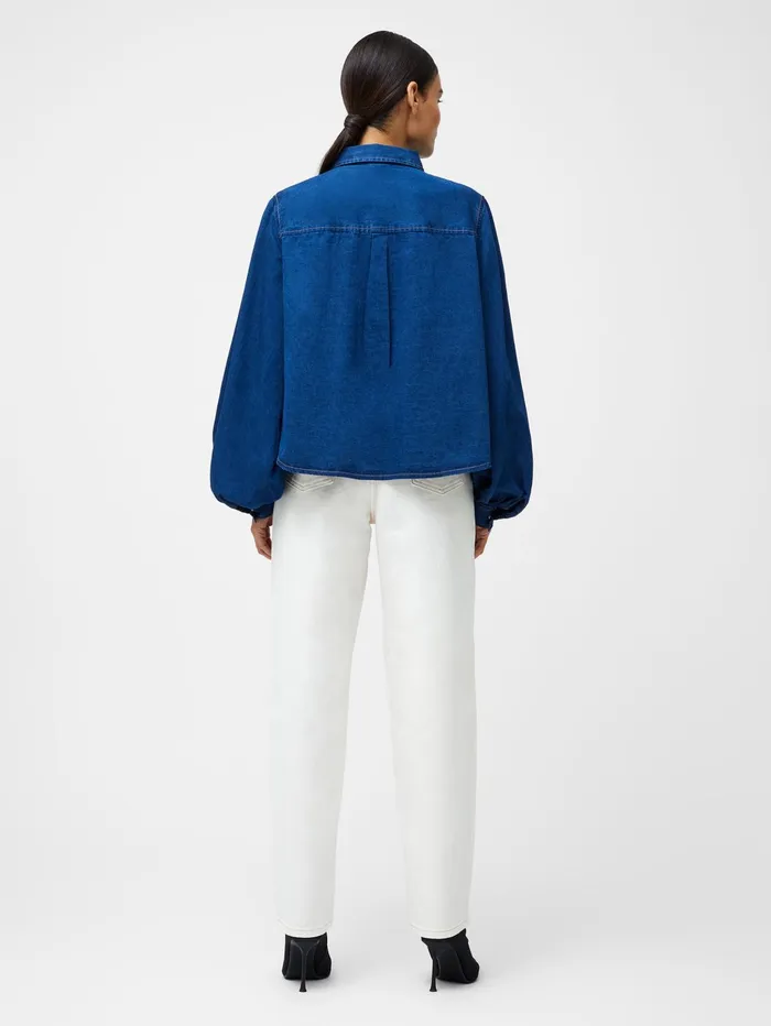 French Connection Zaves Chambray Balloon Sleeve Shirt Chambray Blue Woman Tops