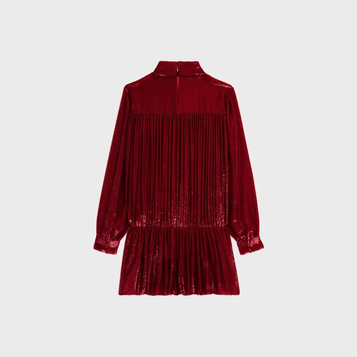 Gathered Mini Dress In Flowing Velvet Lam Rouge Theatre Women CELINE DRESSES AND SKIRTS