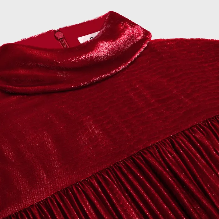 Gathered Mini Dress In Flowing Velvet Lam Rouge Theatre Women CELINE DRESSES AND SKIRTS