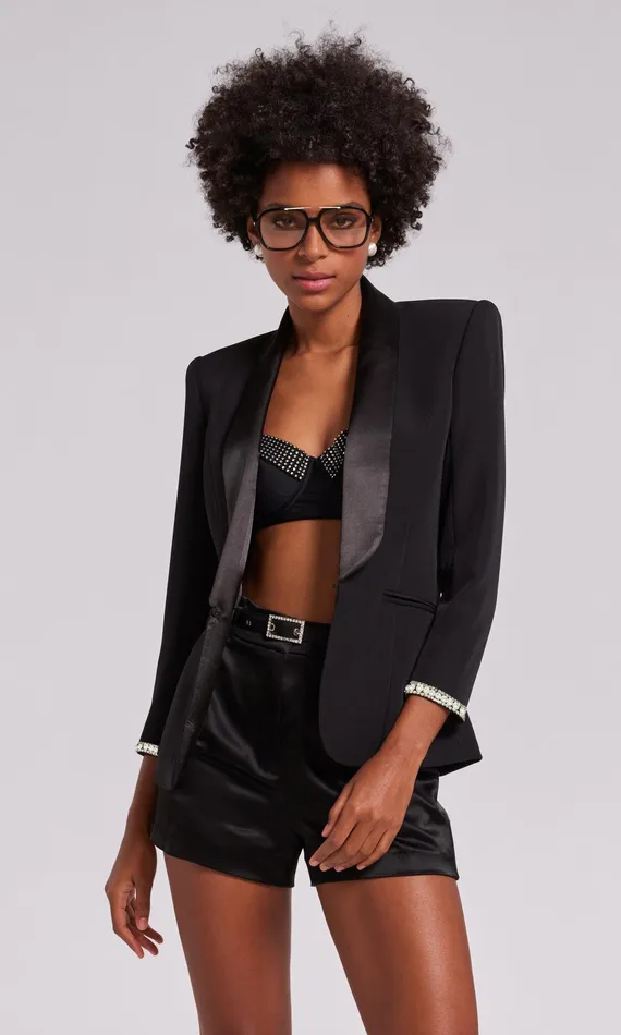 Generation Love Clothing Argo Pearl Satin Combo Crepe Blazer Black Women Blazers and Jackets Generation Love Clothing Argo Pearl Satin Combo Crepe Blazer Black Women Blazers and Jackets