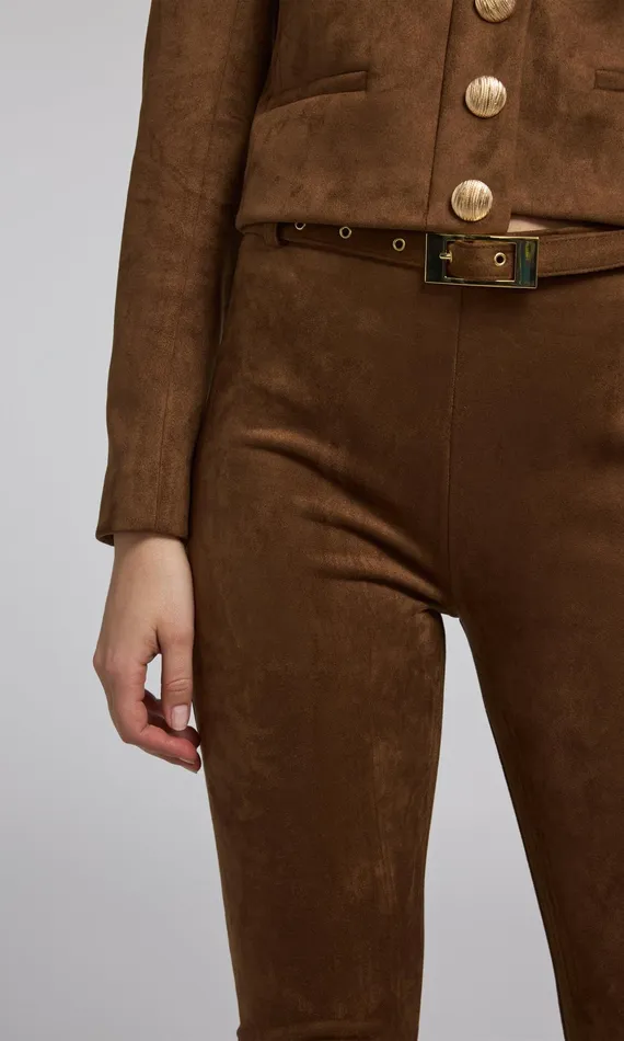 Generation Love Clothing Lennon Belted Vegan Suede Legging Caramel Women Pants