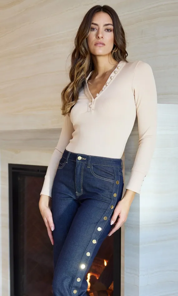 Generation Love Clothing Minny Rib Bodysuit Sand Women Bodysuits