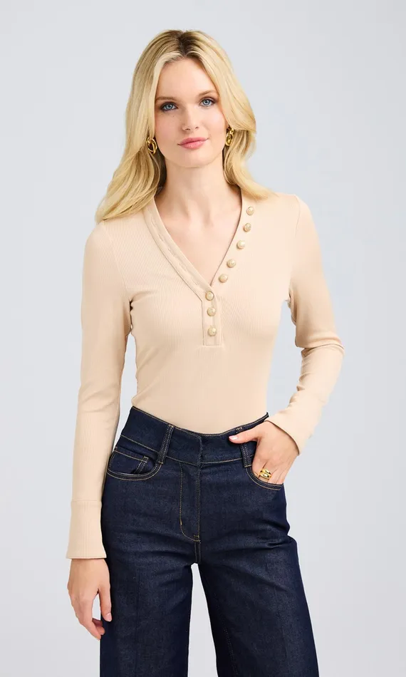 Generation Love Clothing Minny Rib Bodysuit Sand Women Bodysuits