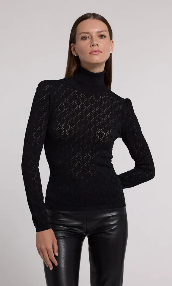 Generation Love Clothing Natasha Pointelle Sweater Black Women Sweaters and Sweatshirts