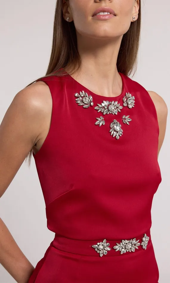 Generation Love Clothing Opal Crystal Embellished Satin Top Rubyclear Women Tops