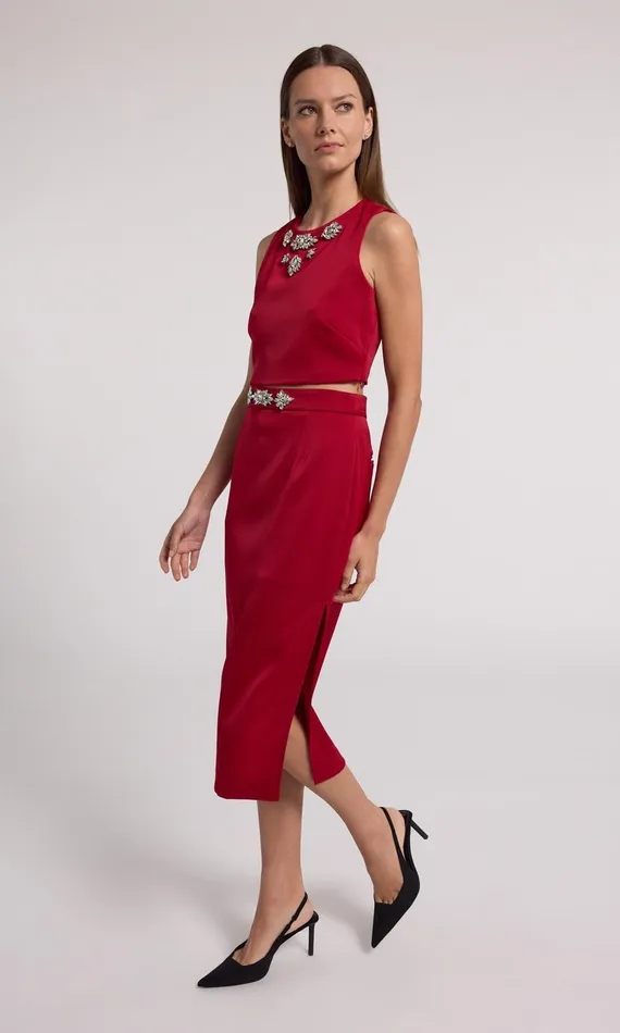 Generation Love Clothing Opal Crystal Embellished Satin Top Rubyclear Women Tops