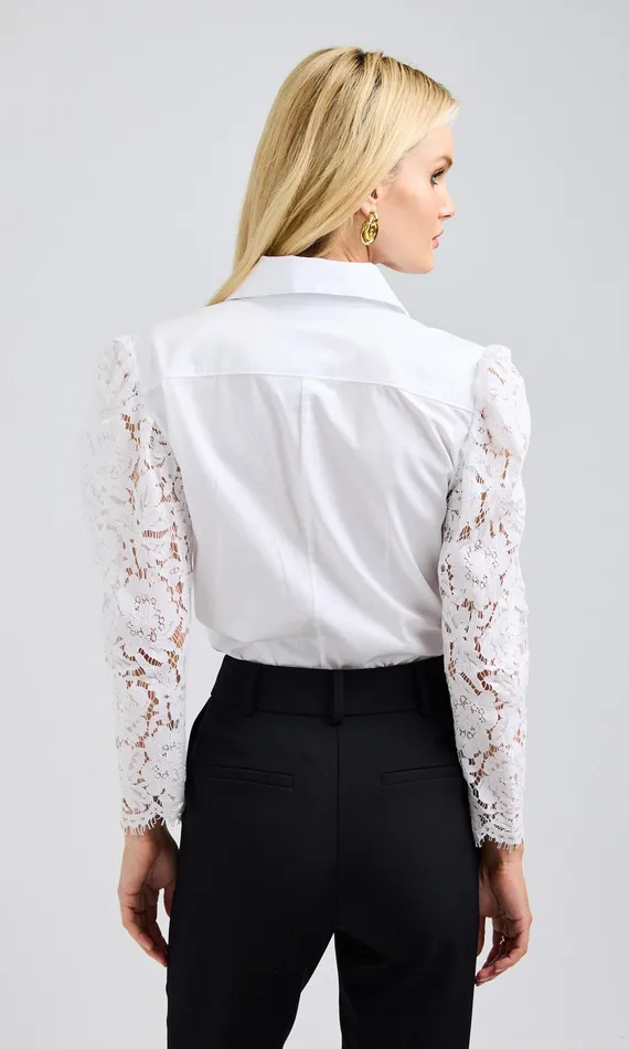Generation Love Clothing Pamela Lace Combo Shirt White Women Tops