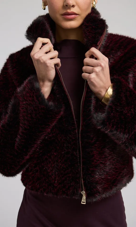 Generation Love Clothing Roxi Faux Fur Bomber Blackwine Women Outerwear