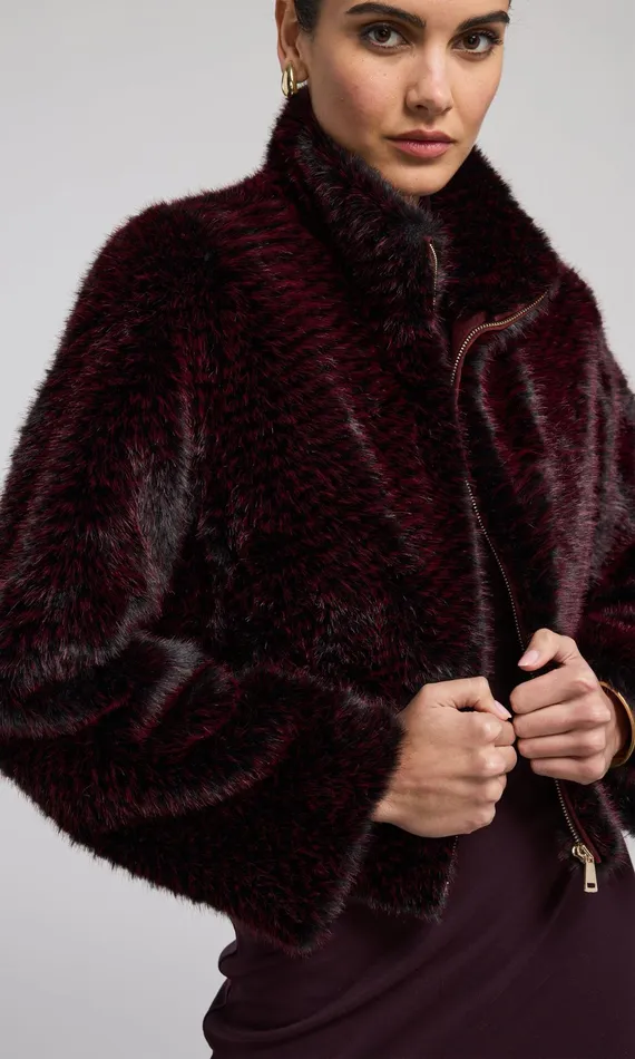 Generation Love Clothing Roxi Faux Fur Bomber Blackwine Women Outerwear