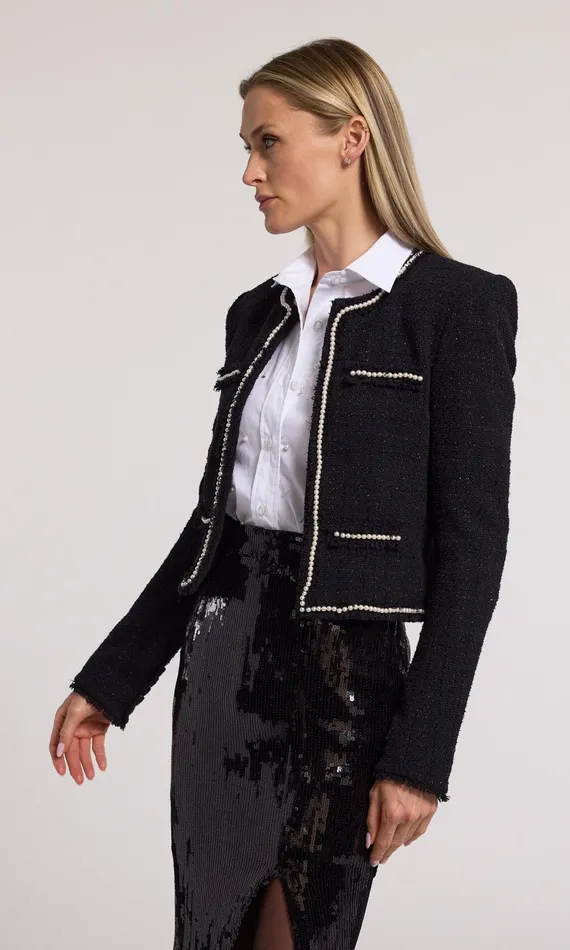 Generation Love Clothing Serena Pearl Tweed Blazer Black Women Blazers and Jackets