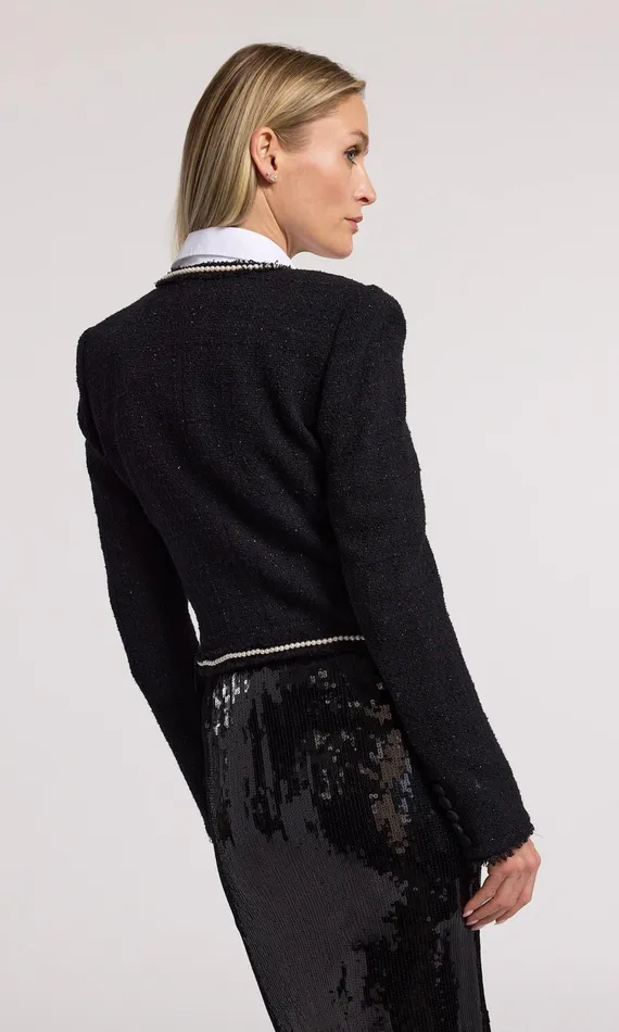 Generation Love Clothing Serena Pearl Tweed Blazer Black Women Blazers and Jackets