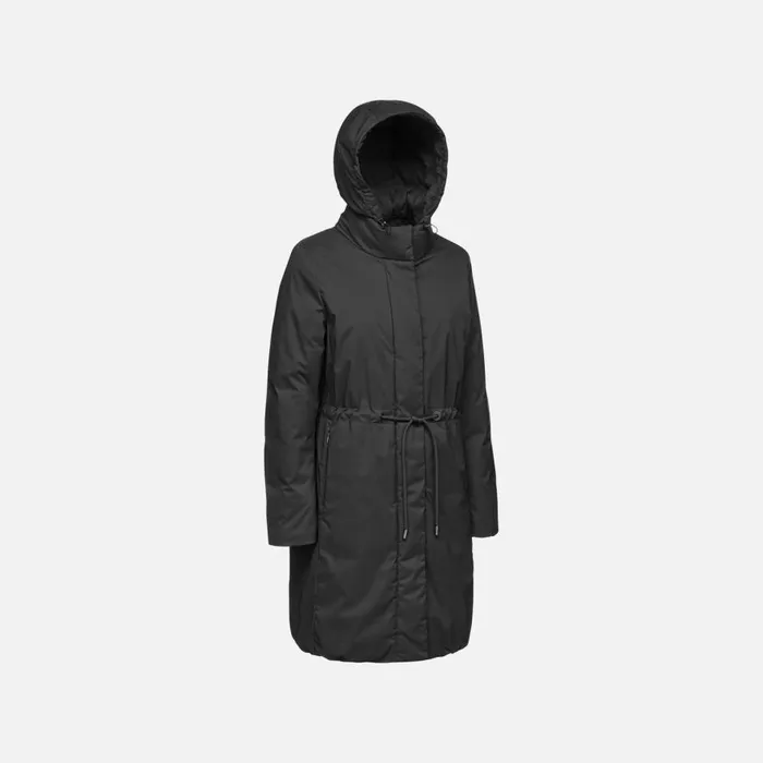 Geox Down Jackets ELEANA WOMAN Black Fulllength Quilted Coat Black 8211 Woman