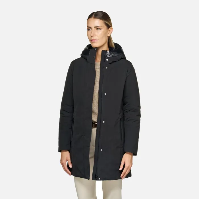 Geox Jackets SPHERICA WOMAN Black Long Parka Black 8211 Woman