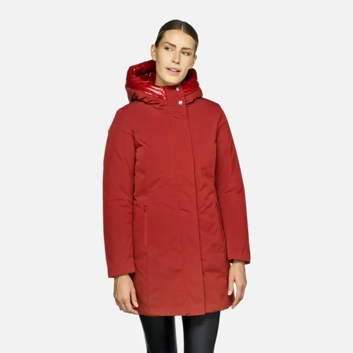 Geox Jackets SPHERICA WOMAN Red Dahlia Long Parka Red Dahlia 8211 Woman