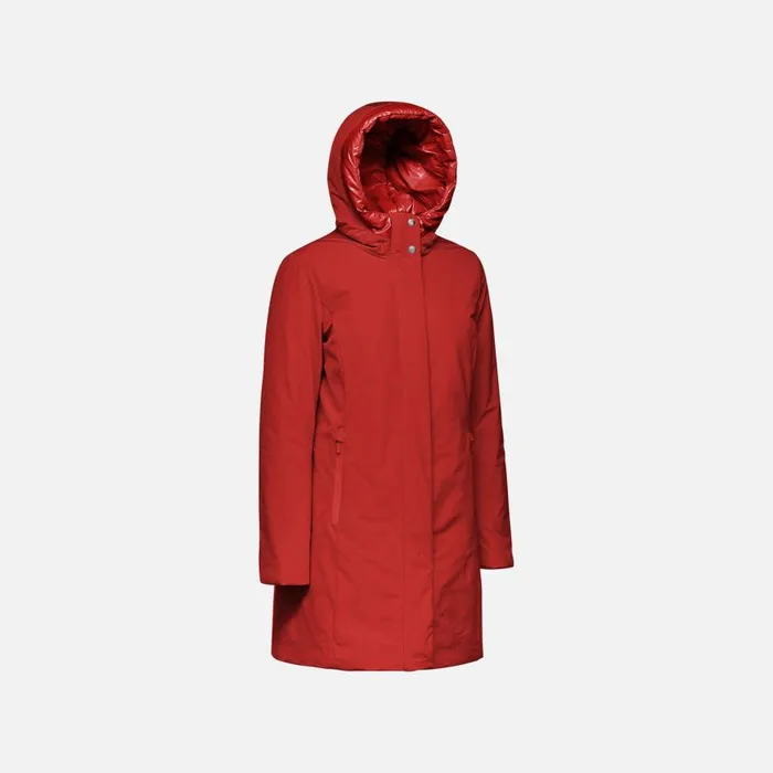 Geox Jackets SPHERICA WOMAN Red Dahlia Long Parka Red Dahlia 8211 Woman