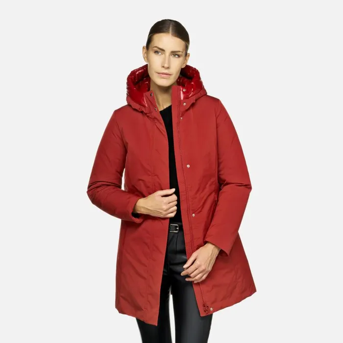 Geox Jackets SPHERICA WOMAN Red Dahlia Long Parka Red Dahlia 8211 Woman