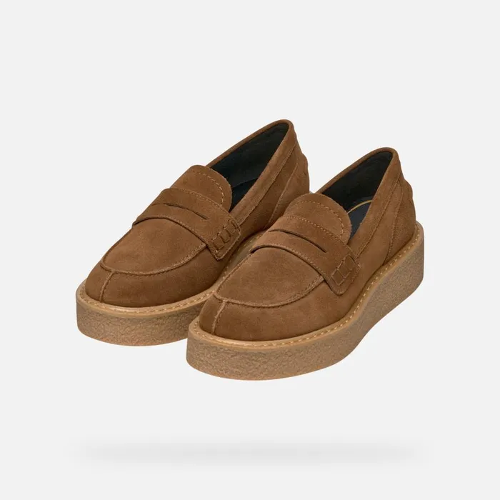 Geox Loafers ELIDEA WOMAN Dark Camel Suede Loafers Dark Camel 8211 Woman