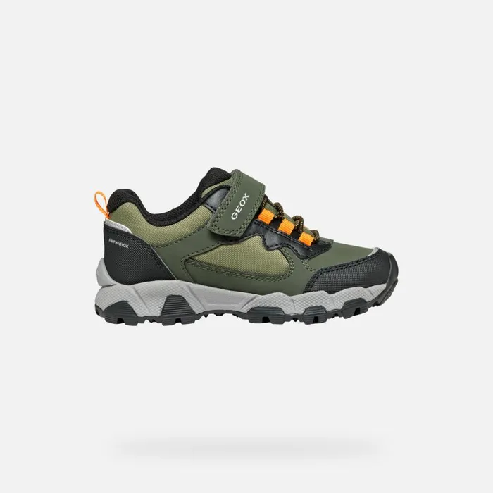 Geox Sneakers MAGNETAR ABX JUNIOR Dark GreenLight Orange Waterproof Trainers Dark Greenlight Orange 8211 Kids