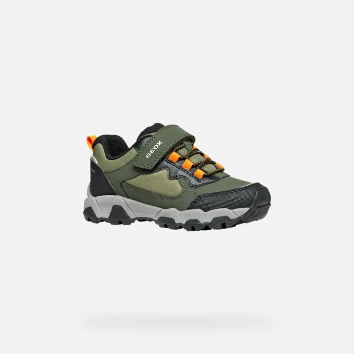 Geox Sneakers MAGNETAR ABX JUNIOR Dark GreenLight Orange Waterproof Trainers Dark Greenlight Orange 8211 Kids