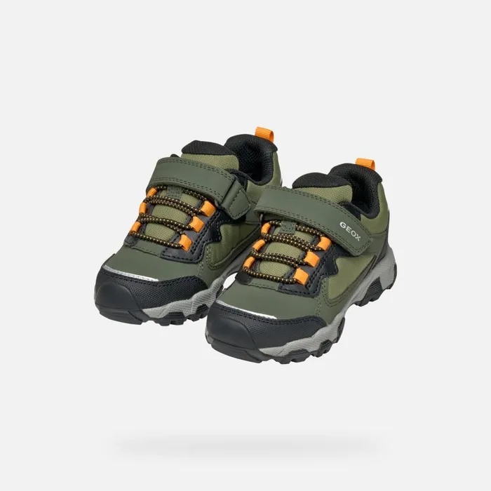 Geox Sneakers MAGNETAR ABX JUNIOR Dark GreenLight Orange Waterproof Trainers Dark Greenlight Orange 8211 Kids