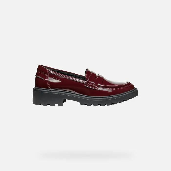 Geox Uniform Shoes CASEY GIRL Dark Burgundy Leather Loafers Dark Burgundy 8211 Kids