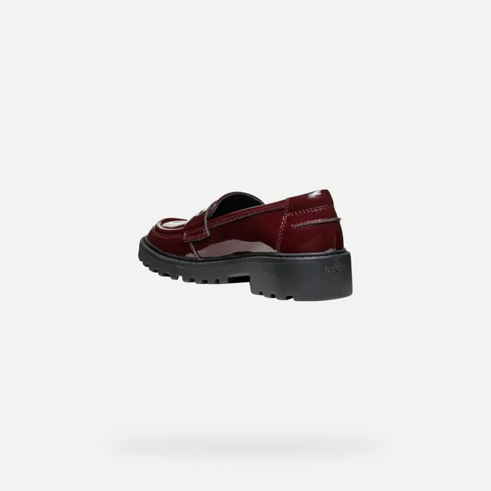 Geox Uniform Shoes CASEY GIRL Dark Burgundy Leather Loafers Dark Burgundy 8211 Kids