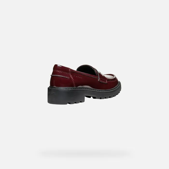 Geox Uniform Shoes CASEY GIRL Dark Burgundy Leather Loafers Dark Burgundy 8211 Kids