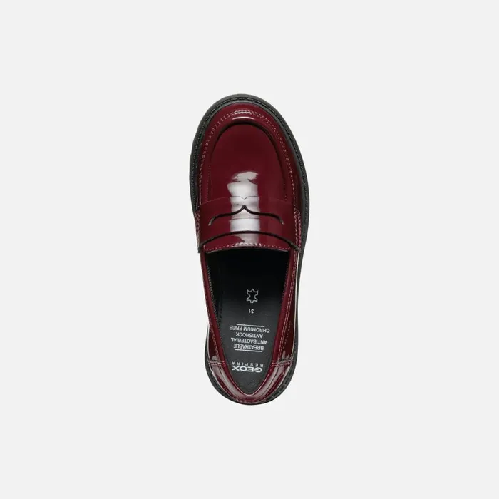 Geox Uniform Shoes CASEY GIRL Dark Burgundy Leather Loafers Dark Burgundy 8211 Kids